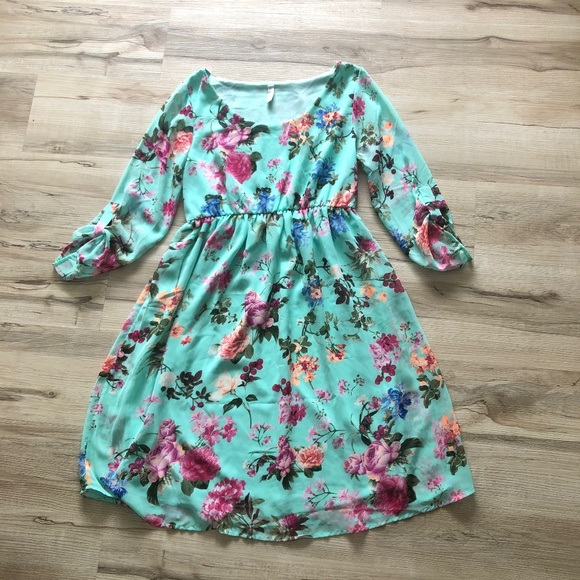 PinkBlush Teal Green Floral Maternity Dress - Picture 1 of 6